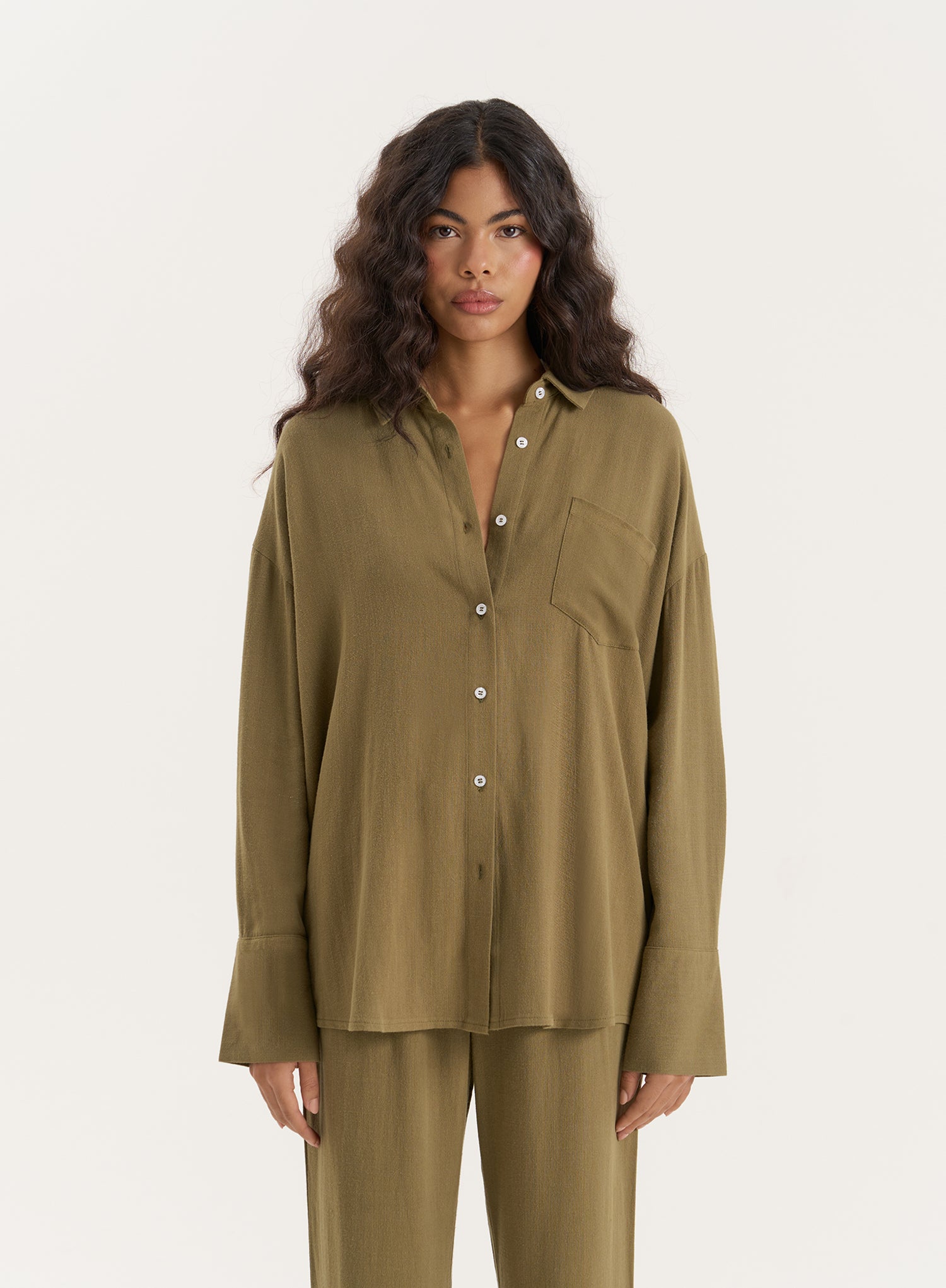 Olive Linen Blend Oversized Shirt